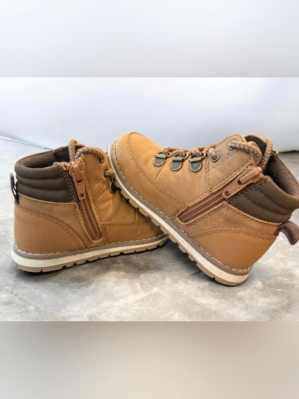 Children’s Place Youth Hiking Boots Tan Brown Zip & Lace Up Size 7